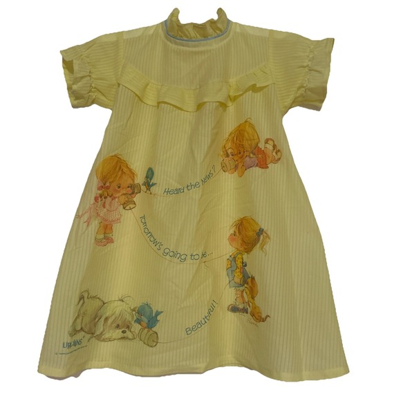 Vintage Toddler Girls 2T Precious Moments Yellow Lightweight Dress URCHINS NEW - Picture 1 of 6